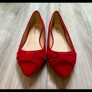 Women’s Red Faux Suede Knot Flats - Size 7